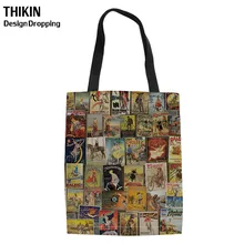 THIKIN модные сумки для покупок Женские Ретро журнал книга печать холст сумки для девочек путешествия плечо сумка для покупок Bolsa