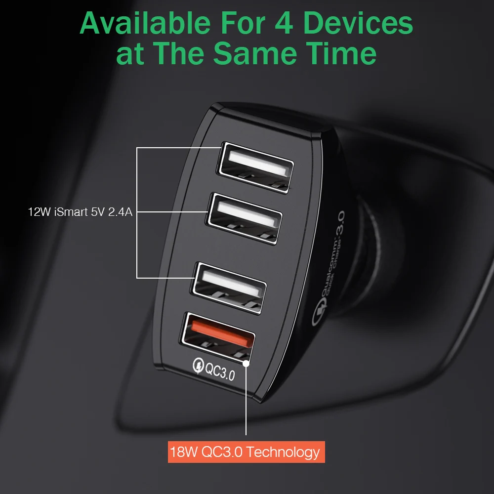 Автомобильное зарядное устройство REDNUT Quick Charge QC 3,0 Автомобильное зарядное устройство 4 порта быстрое автомобильное зарядное устройство телефон автомобильное USB зарядное устройство для samsung Xiaomi iPhone