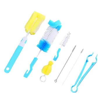

New Seven-Piece Baby Bottle Brush Bottle Cleaning Brush Sponge Nipple Brush Stainless Steel Straw Brush Bottle Brush