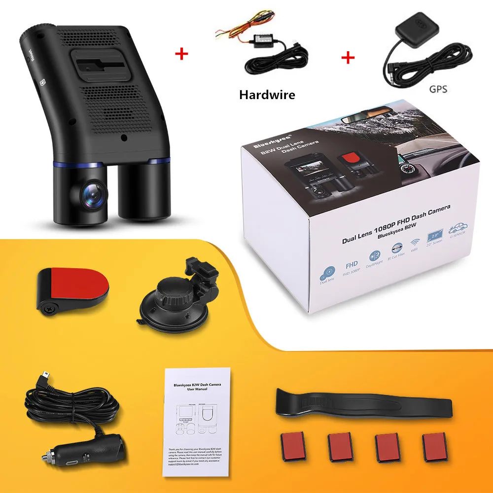 Blueskysea B2W DashCam wifi Full HD 1080P 30fps двойные линзы Автомобильная камера DVR рекордер g-сенсор тире камера для Uber Lyft такси - Название цвета: Красный