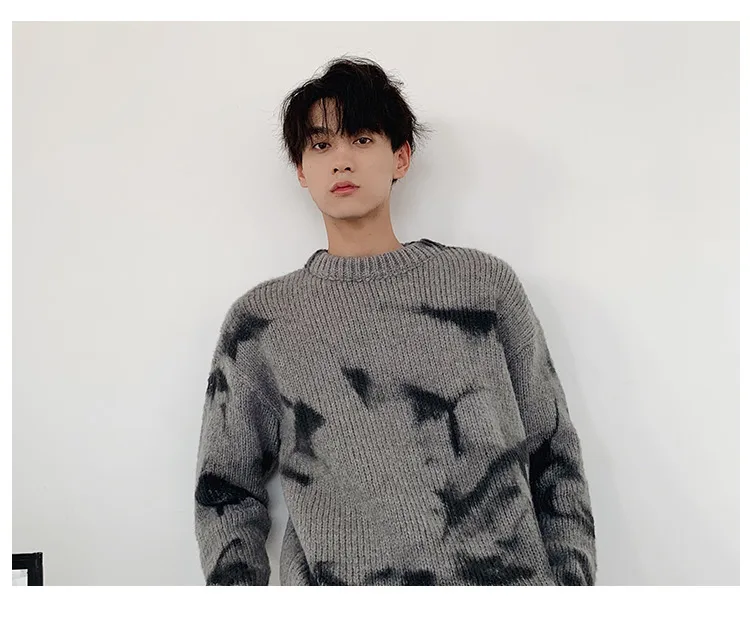 Men's sweater autumn and winter new loose couple tie dyed thick student sweater shirt youth fashion v trend men's clothing