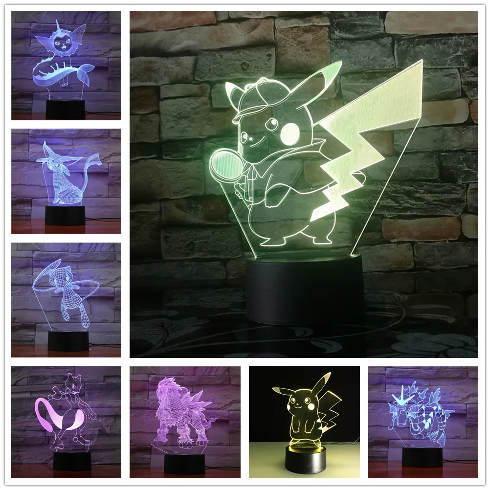 Покемон Мьюту Go фигурка 3D RGB лампа Пикачу Eevee черепаха птица Огненный Дракон Pokeball мяч Bulbasaur Bay Role 3D светодиодный светильник