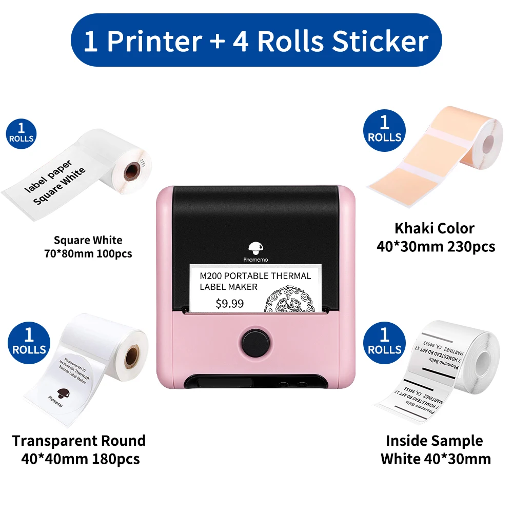 mini printer for laptop Phomemo Thermal Label Maker M200 Photo Big Sticker Printer Commercial Label QR Code,Barcode Labeler Machine Paper width:20-75mm small portable printers for travel Printers