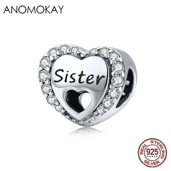 

Anomokay 925 Sterling Silver Heart Sister Letter Charm fit Bracelet Necklace S925 Silver Bead Accessories for DIY Jewelry Making