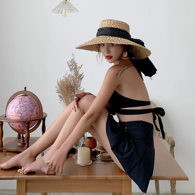 

Korean-style Black And White with Pattern Sexy Bikini Small Bust Gathering High-waisted Bordelle Angela-Hot Springs Bikini Boxer