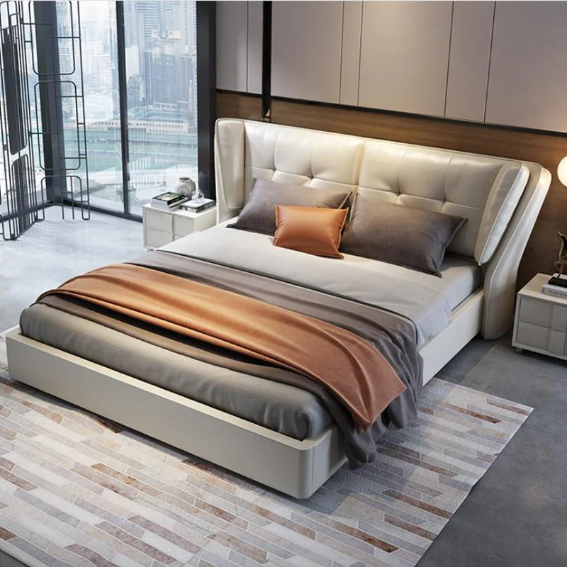 Современная Европейская кровать из массива дерева модная резная кожаная французская мебель для спальни jq003