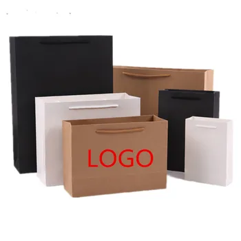 

20pcs Kraft Gift Paper Bag Custom Clothing Shopping Bag With Handle Small White Paper Bag Black Jewelry Packing Printing Logo