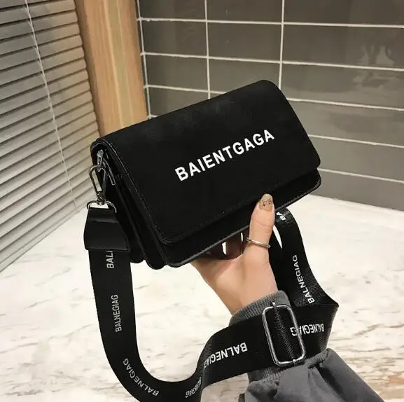BALENTGAGA, женские сумки-мессенджеры с буквенным принтом, искусственная кожа, простой матовый широкий плечевой ремень, сумка на одно плечо