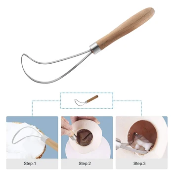 

Stainless Steel Digging Coconut Tool Coconut Meat Remover Washable Coconut Shaving Cutter with Wooden Handle Household
