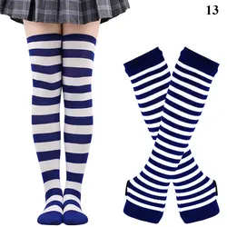 Chic Stripe Printed Thigh-High Cotton Socks and Arm Sleeve Set - One Size (13)