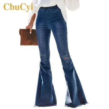 

Autumn Flare Jeans Woman High Waist Pants Plus Size Hole Ripped Jeans for Women Slim Patchwork Jean Denim Pants Mujer Pantalones