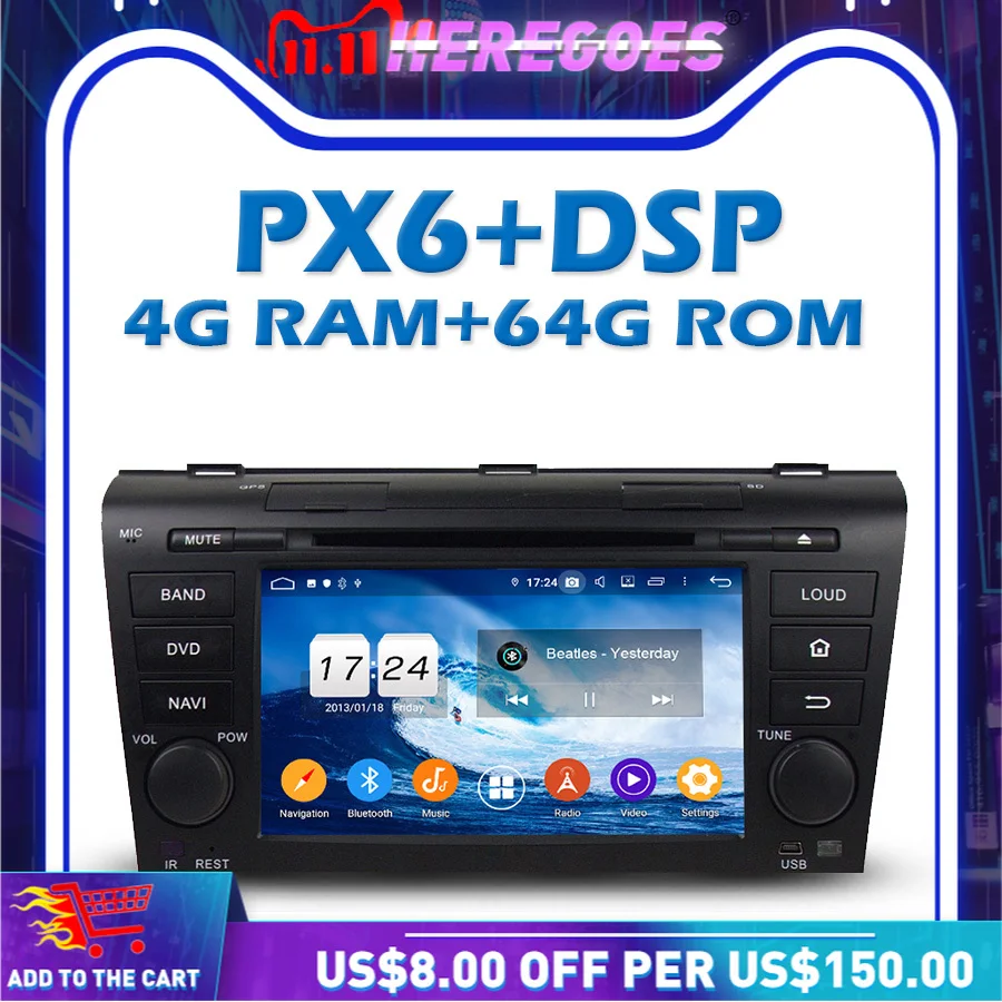 

PX6 DSP IPS Android 10.0 4GB 64GB Car DVD Player GPS Map RDS Auto Radio wifi Bluetooth 5.0 For Mazda 3 2003 2004 2005-2008 2009