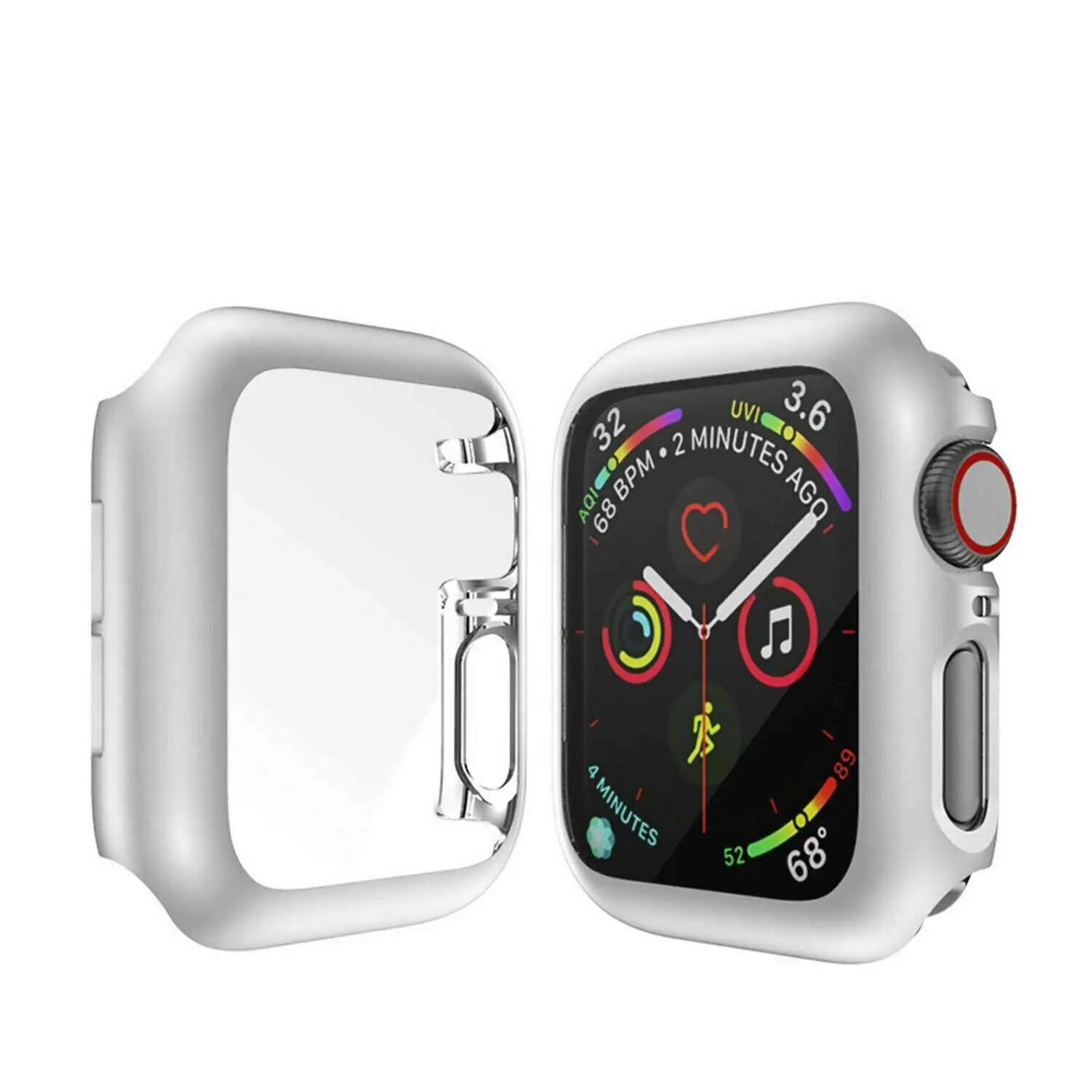 SILVER Чехол для часов, защитный чехол из поликарбоната для Apple Watch Series 4 5, прозрачная пластиковая пленка для экрана для iWatch 44 мм 40 мм, полный защитный чехол - Цвет: SILVER
