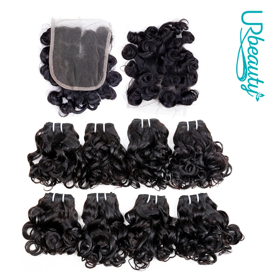 

Brazilian human hair bundles with closure wavy bundles with closure middle part 100% human hair UR Beauty Remy hair nature color