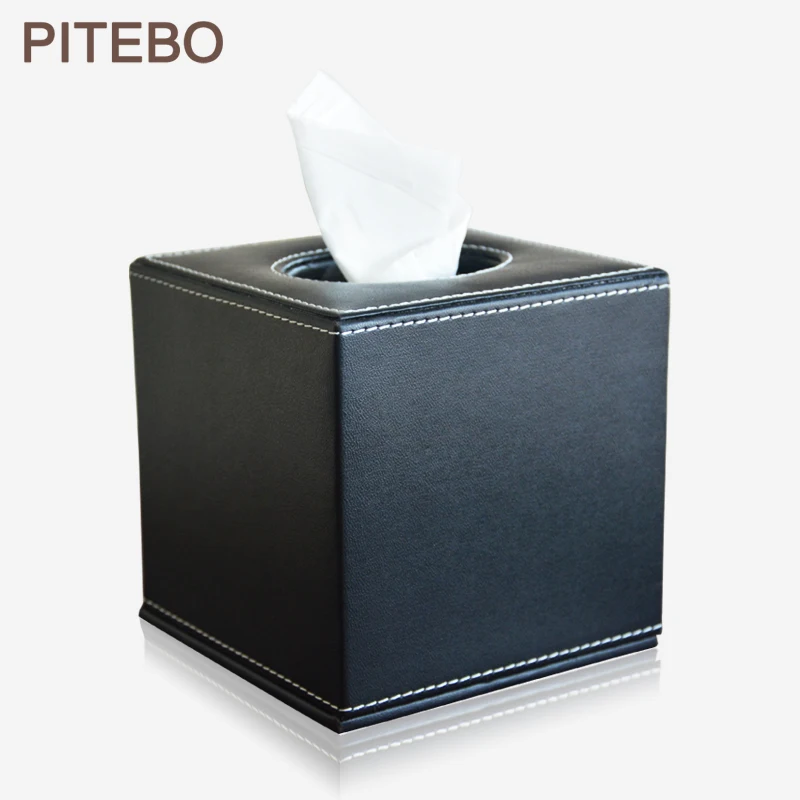 PITEBO кожаный держатель для салфеток Чехол-держатель с доставкой в течение 3-клетка с выдвижными ящиками офисная принадлежность для дома черного цвета с украшениями