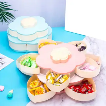 

Petal-Shape Rotating Snack Box Candy Tray Food Storage Box Wedding Candy Plates Double-deck Dried Fruit Organizer Storage