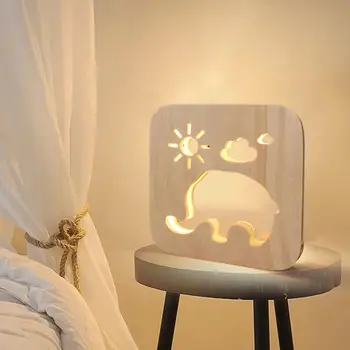 

Cute Wood Carving Squirrel LED Night Light Table Table Lamp Living Room Decor led lamp