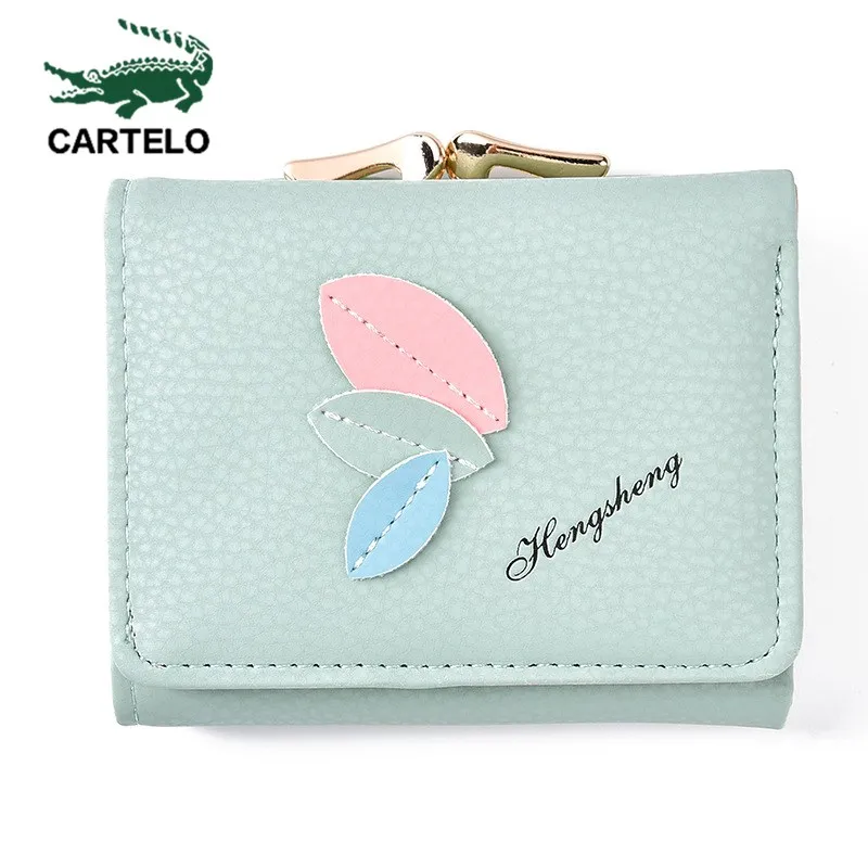 

CARTELO New Multi-function leaf small wallet personalized button card holder Korean version three-fold change wallet