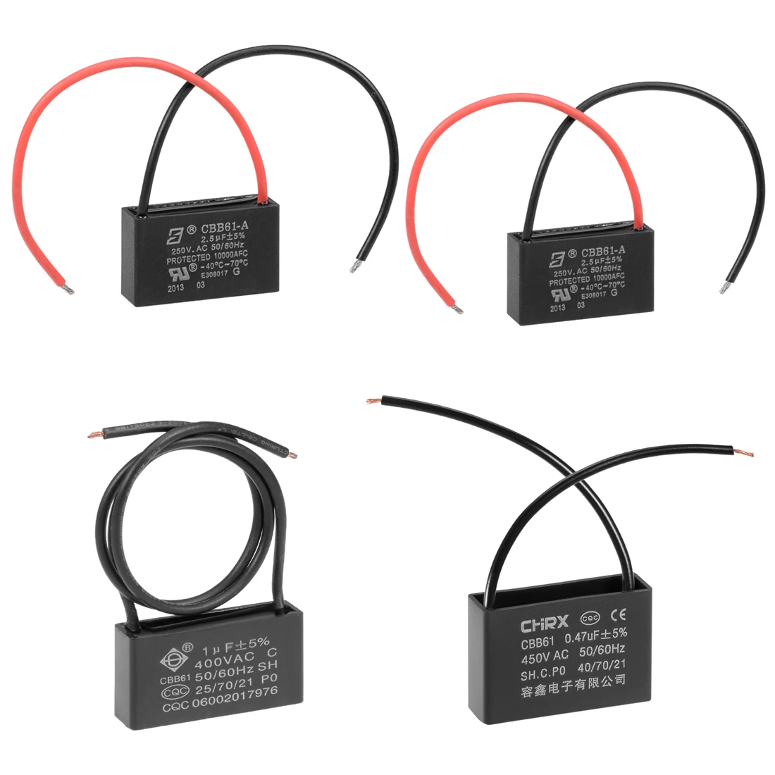 sourcing map CBB61 Run Capacitor 450V AC 3uF 2 Cable Metallized Polypropylene Film Capacitors for Ceiling Fan