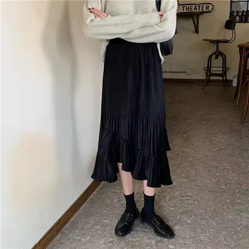 

Alien Kitty Korean High Waist Ruffles Irregular Elegant 2020 Hot Slender Streetwear High Quality Office Lady A-Line Skirts