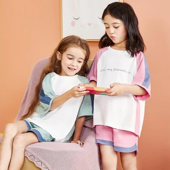 

Kids Pyjama sets Cotton Loose Casual Sleepwear Summer Thin Girls Clothing sets Princess short sleeve outfit suit Kids clothes