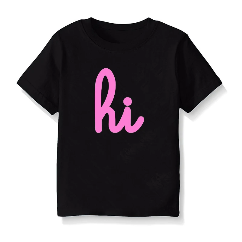 

2021 Street Style Hi Letter Print Kids Tshirt Summer Short Sleeves Cotton Children Tops Tee Shirt Loose Graphic Tee 1-10Y