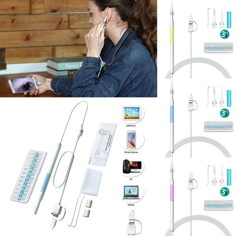 5.5mm 3In1 USB Earpick 내시경 카메라 귀 왁스 제거 Earscope 클리너 Type-C Otoscope for 안드로이드 및 컴퓨터