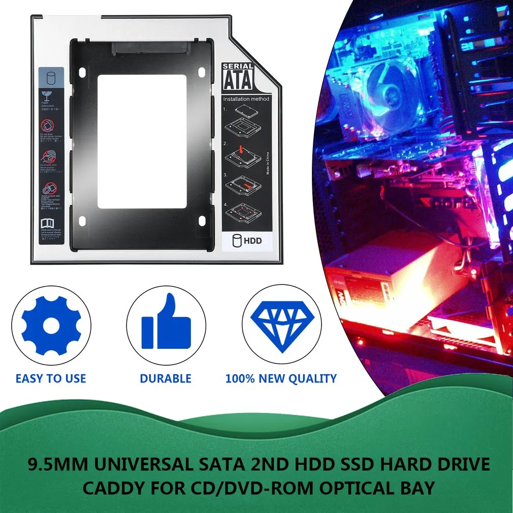 Универсальный 2,5 2nd 9,5 мм Ssd Hd SATA жесткий диск HDD Caddy адаптер отсек для Cd Dvd Rom Оптический отсек