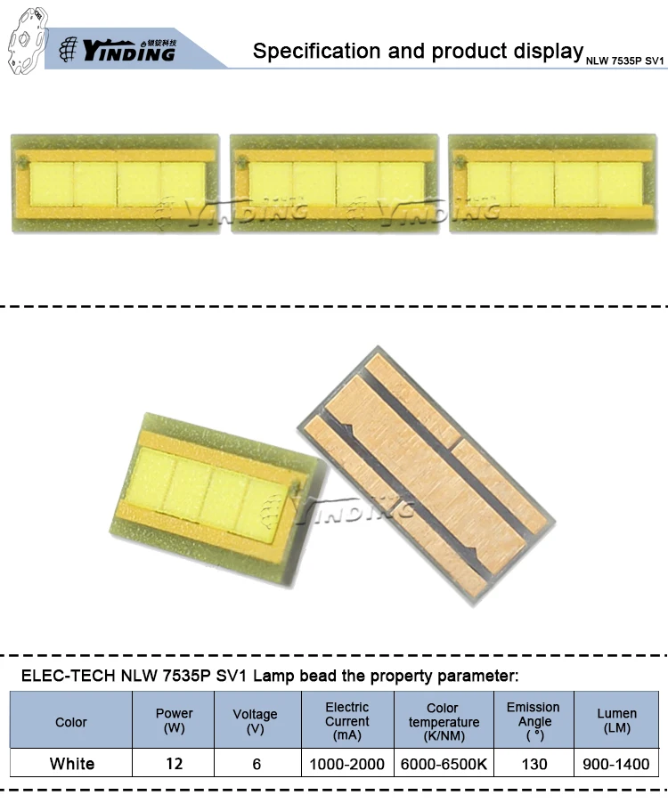 5 шт. ELEC-TECH NLW 7535P SV1 12 Вт высокомощный светодиодный светодиод 6000-6500 к холодный белый свет Автомобильная фара лампа-излучатель