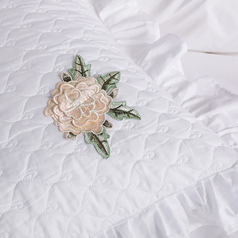 Luxury White Cotton Lace Design Quilting Blanket Bedspread Bed Sheet Bed Cover Pillowcases Full Queen King Size #/