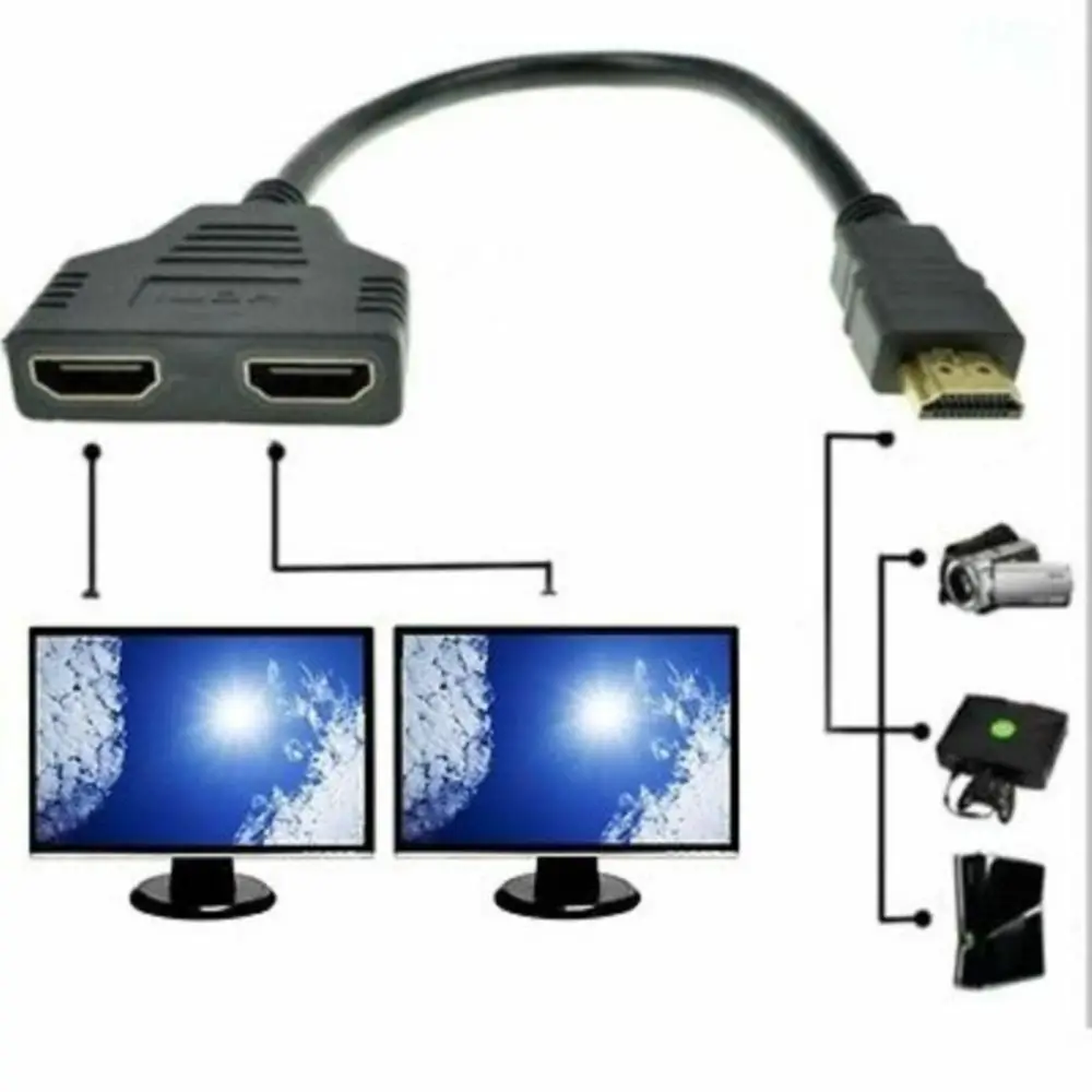 

HD-MI Compatible Splitter Cable HD 1080P Video Switcher Adapter 1 Input 2 Output Port Hub For X-BOX PS3/4 DVD HDTV PC Laptop TV