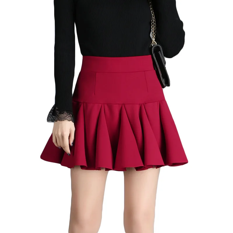 

Female Student Short A- line Skirt Short Skirt Korean-Style High Waist Skirt Pleated Skirt Slimming Anti-Exposure Divided Skirt