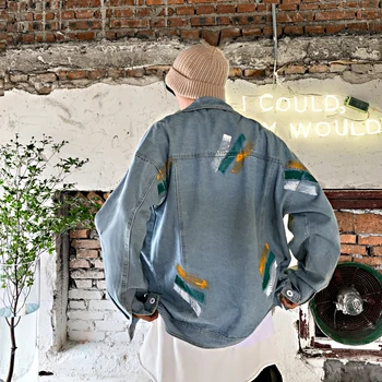 

Autumn New Denim Jacket Men Fashion Wash Printing Casual Denim Jacket Man Streetwear Wild Hip Hop Loose Bomber Jacket M-2XL