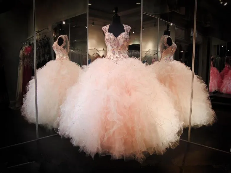 Vestidos de 15 Anos бальное платье милое платье с рукавами-крылышками и аппликацией из бисера ярусная юбка с оборками платье для выпускного вечера - Цвет: Same as picture