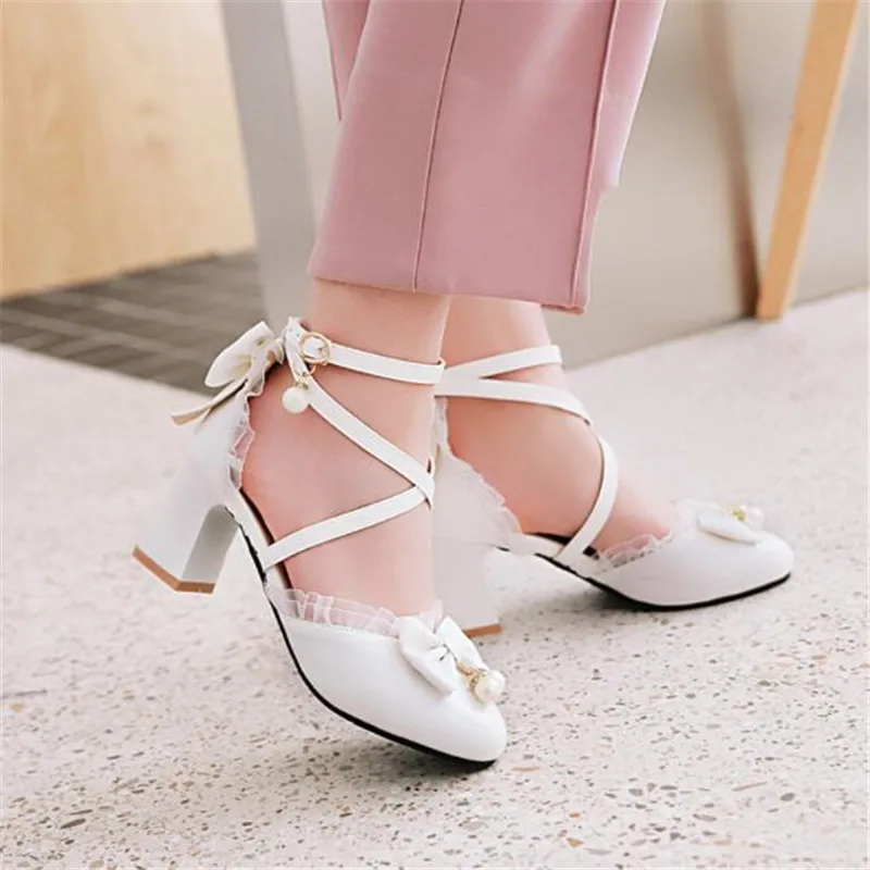 Fashion Kids Girls High Heel Shoes Bowknot Children Party Shoes Thick Heel Kids Dress Shoes