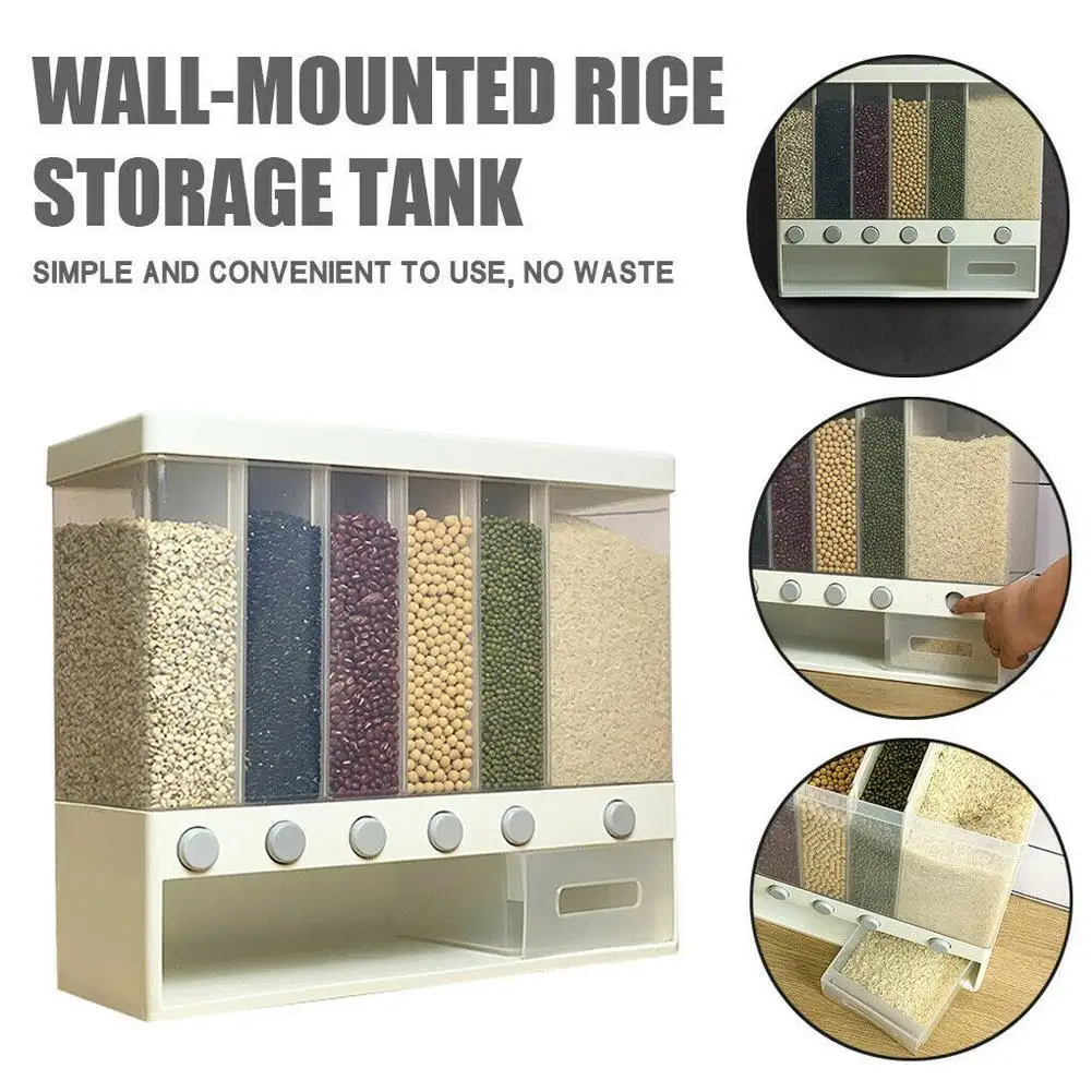 

Whole Grains Rice Bucket Wall-Mounted Rice Storage Tank Cereals Jars Cans Tea Rice Fruit Transparent Contains Storage Out Z0G0