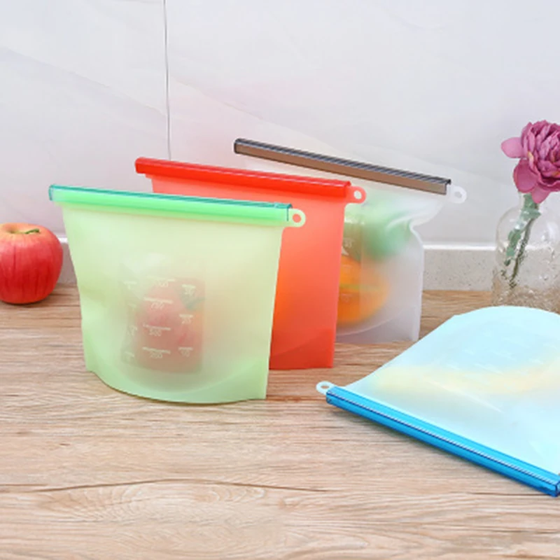 1pcs 1000ml Silicone Bag Reusable Silicone Food Bag Zero Waste Ziplock
