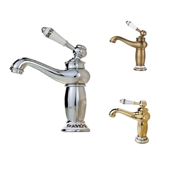 

All copper ceramics Single Handle Single hole kitchen Washing basin chrome Faucet(Gold)