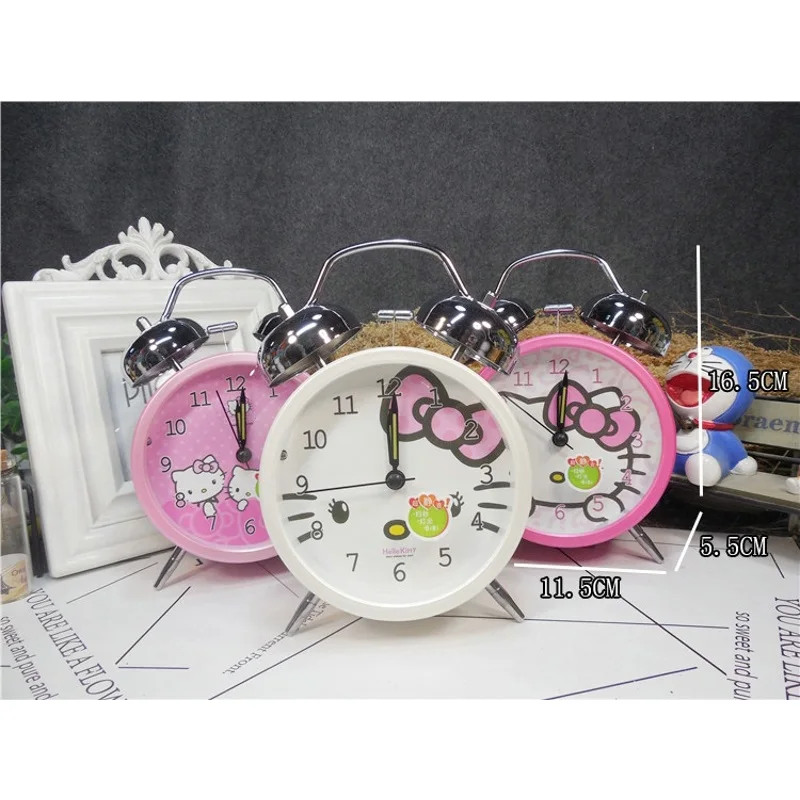 Креативные винтажные часы-будильник с героями мультфильмов Doraemon hello kitty, часы с круглым номером, двойной громкий звонок, классический бесшумный светильник