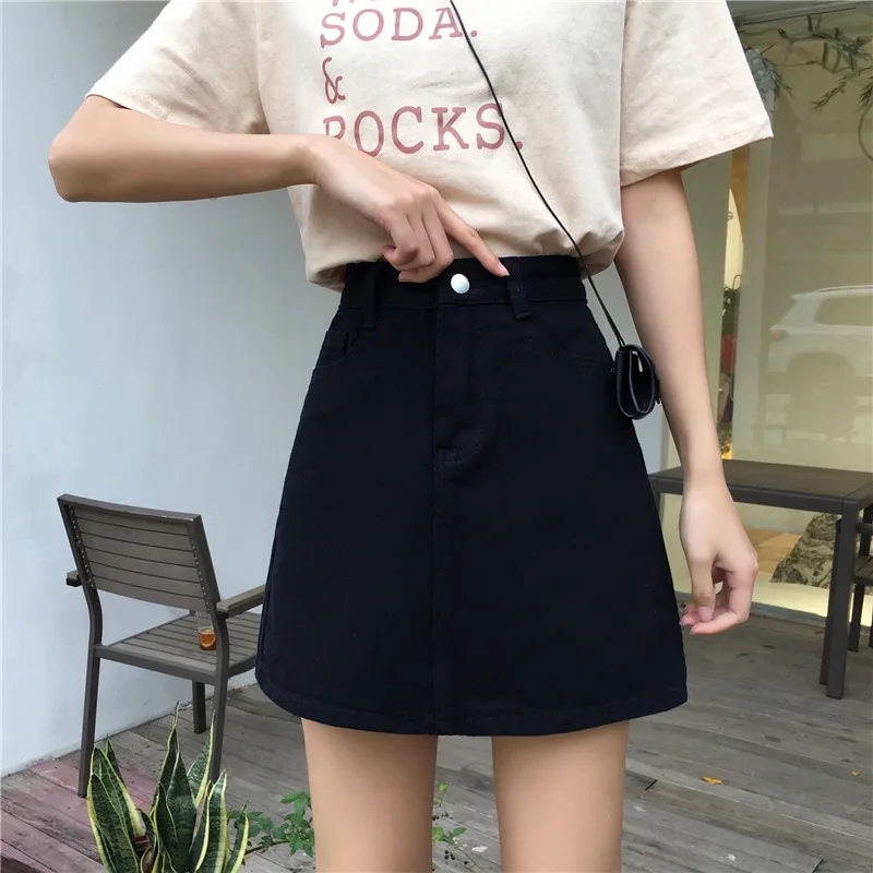 

Summer 2019 New Style Retro Versatile Denim Skirt Women's CHIC Labuhan Angin Kong-Style High-waisted Slimming A- line Short Skir