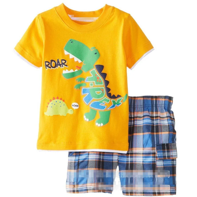 

New Style Pure Cotton Boy Short Sleeve Dinosaur Home Wear Childrenswear Summer Set Air Conditioning Clothes Cartoon Pajamas K063
