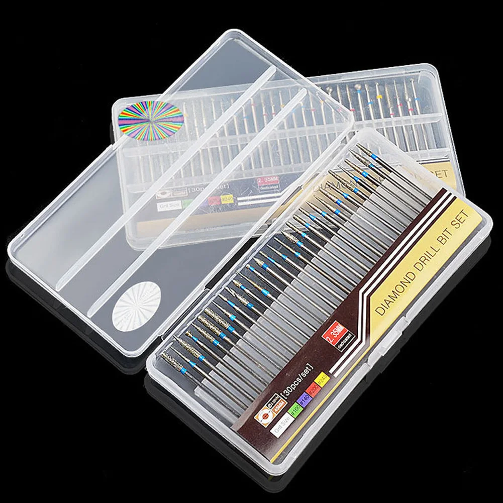 Diamond Nail Tips Set 30pcs 3/32 '' Fit for Art Nail Cuticle Manicure Pedicure Tools High Hardness Diamond For Metal Polishing