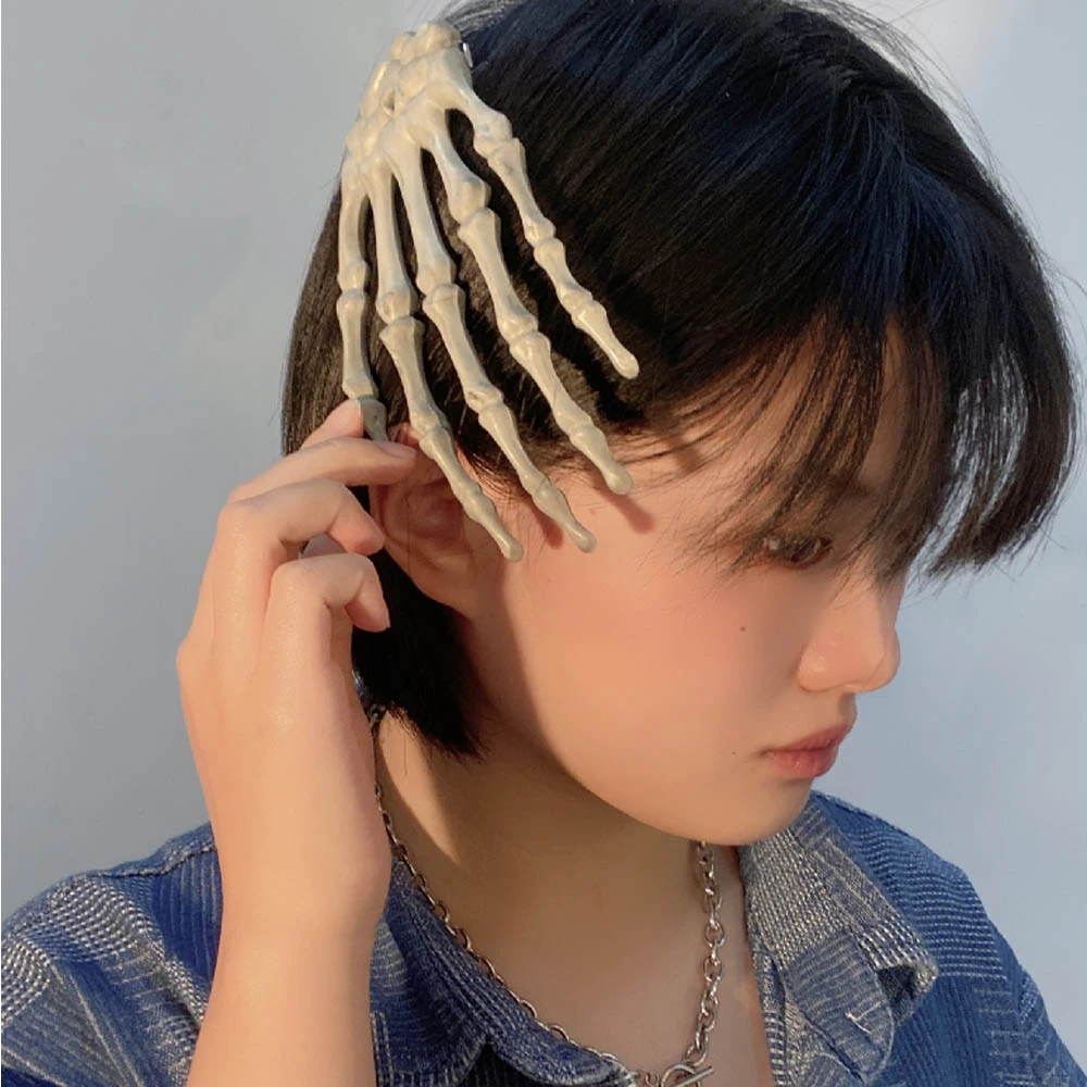 1pc Punk Harajuku Large Skull Skeleton Hand Hair Clip Women's Fashion Hair  Accessories Bone Claw Hairpin Halloween Party - Hair Clip - AliExpress