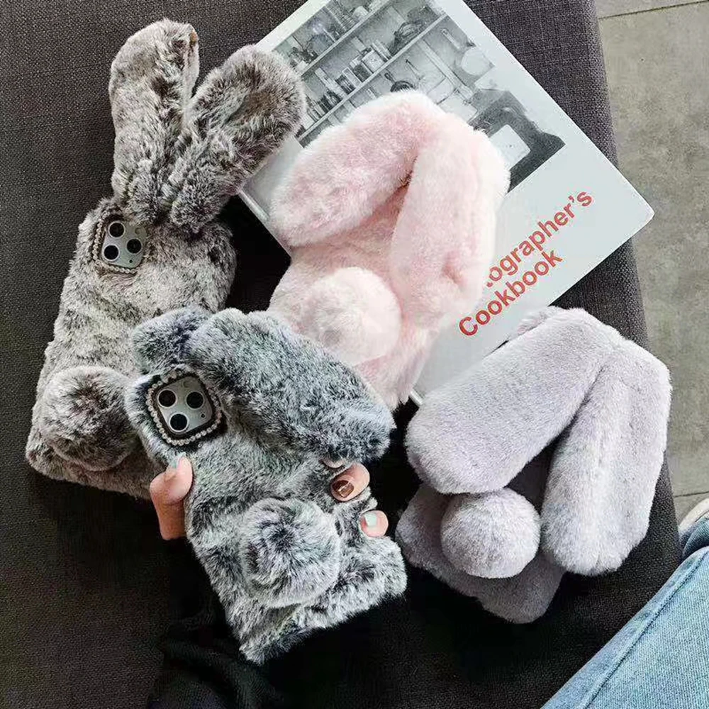 3d Rabbit Cute For Iphone 11 Case Fur 11 Pro Max Flurry For Girls Xs Max X Winter Furry Plush Soft 7 8 6 Plus Mobile Phone Cover Aliexpress