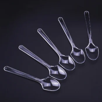 

100PCS new Household Simple Transparent Disposable Spoons Portable Plastic Disposable Spoon Kitchen Tableware
