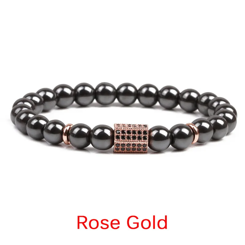 Rose Gold 1Pcs Health Slimming Beaded Stretch Bracelets Magnetic Hematite Stone Weight Loss Bracelets - Окраска металла: Rose Gold