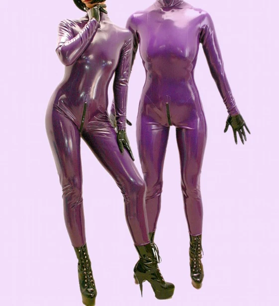 100%Latex Gummi Uniform Rubber Purple Cosplay Catsuit zipper Party XS-XXL 0.45MM Comfortable and fashionable |
