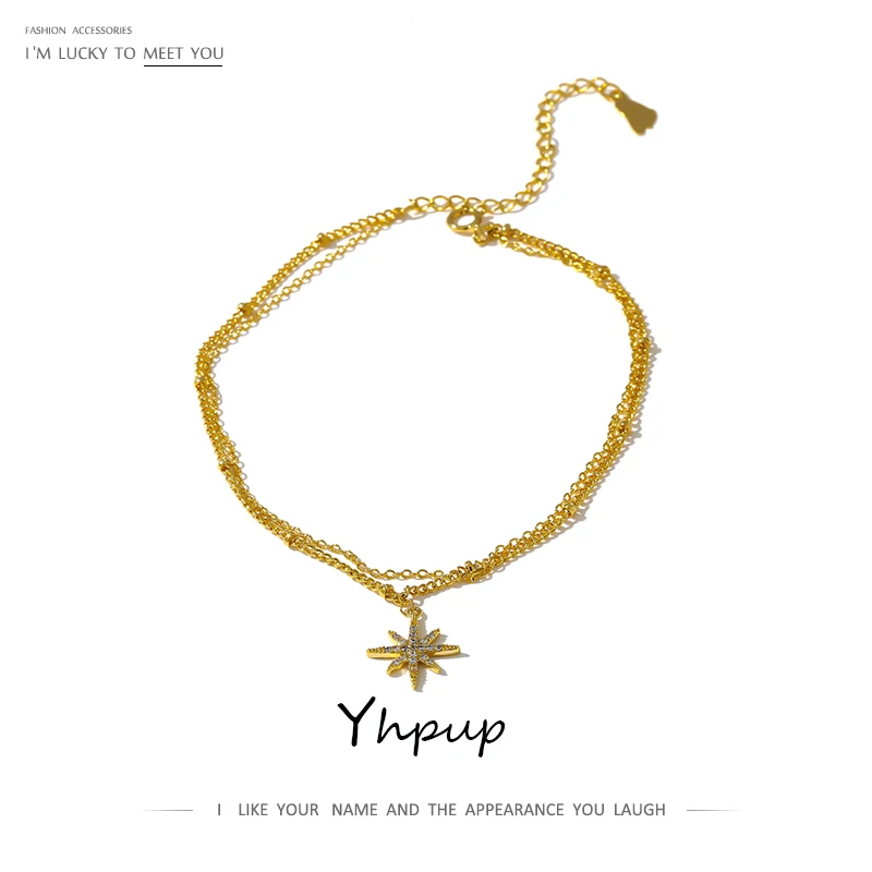 Yhpup Trendy North Star Pendant Anklet Women Summer Foot Chain Beach Barefoot Jewelry Cubic Zirconia Gold Anklet Leg Chain Gift Yhpup Trendy North Star Pendant Anklet Women Summer Foot Chain Beach Barefoot Jewelry Cubic Zirconia Gold Anklet Leg Chain Gift