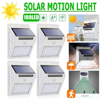 

New White Shell 100LED Three-sided Solar Wall Light Outdoors Motion Sensor IP65 Waterproof Yard Street Lamp Decoration Lighting