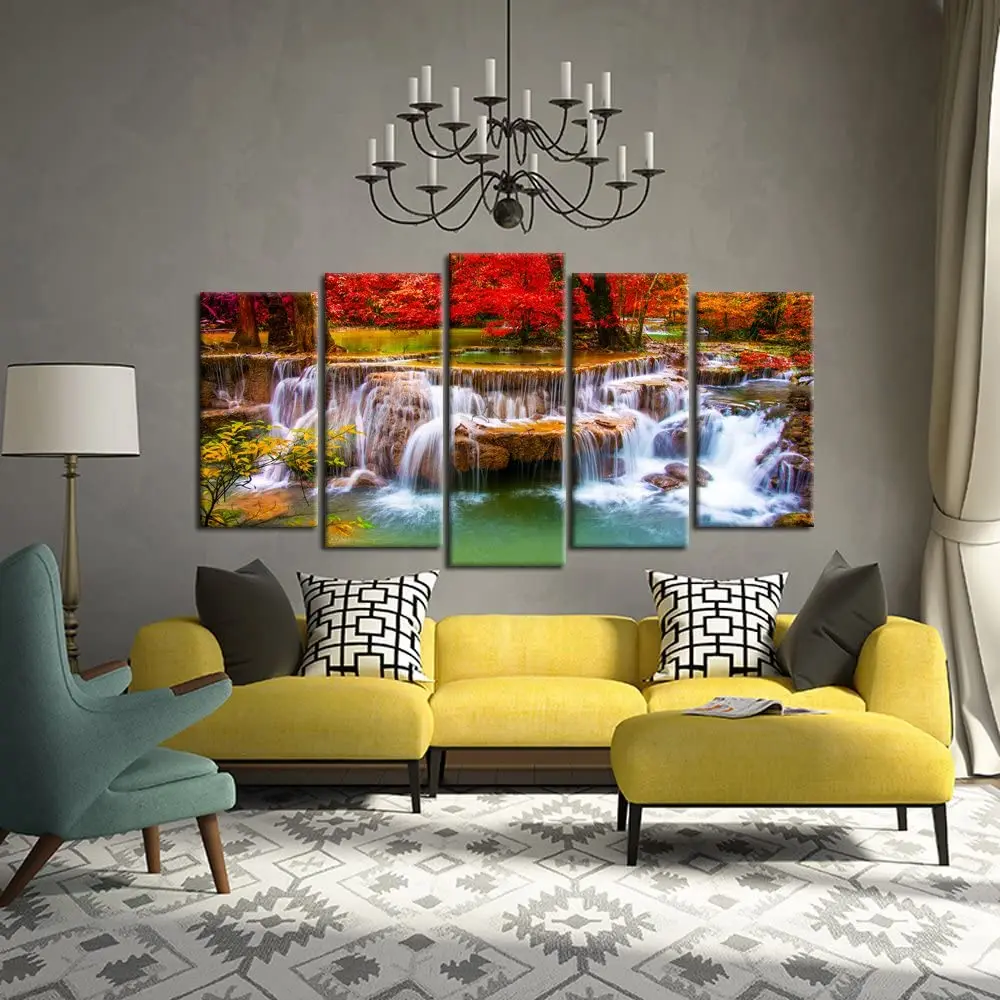 

No Framed Green Dreamlike Waterfall 5 Pcs Canvas Picture Print Wall Art Canvas Painting Wall Decor for Living Room